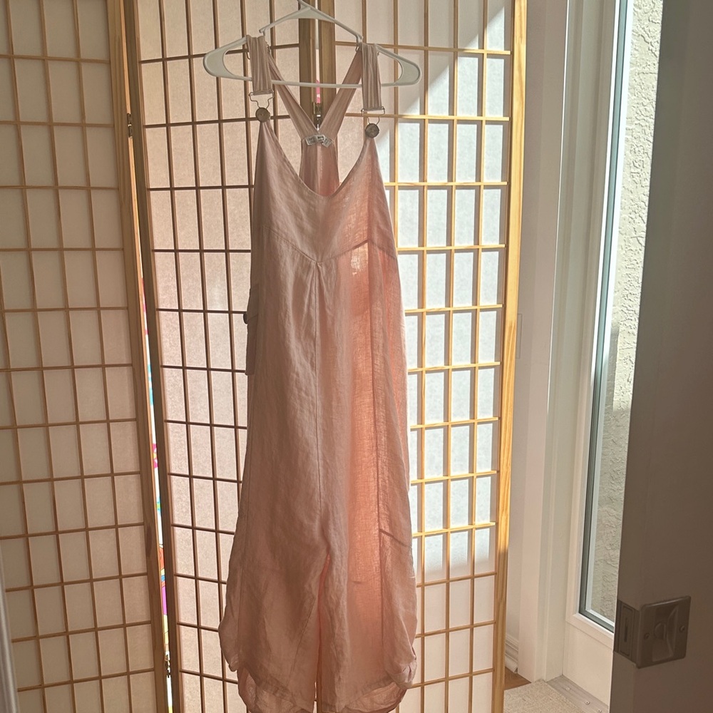 100 % pink linen overalls